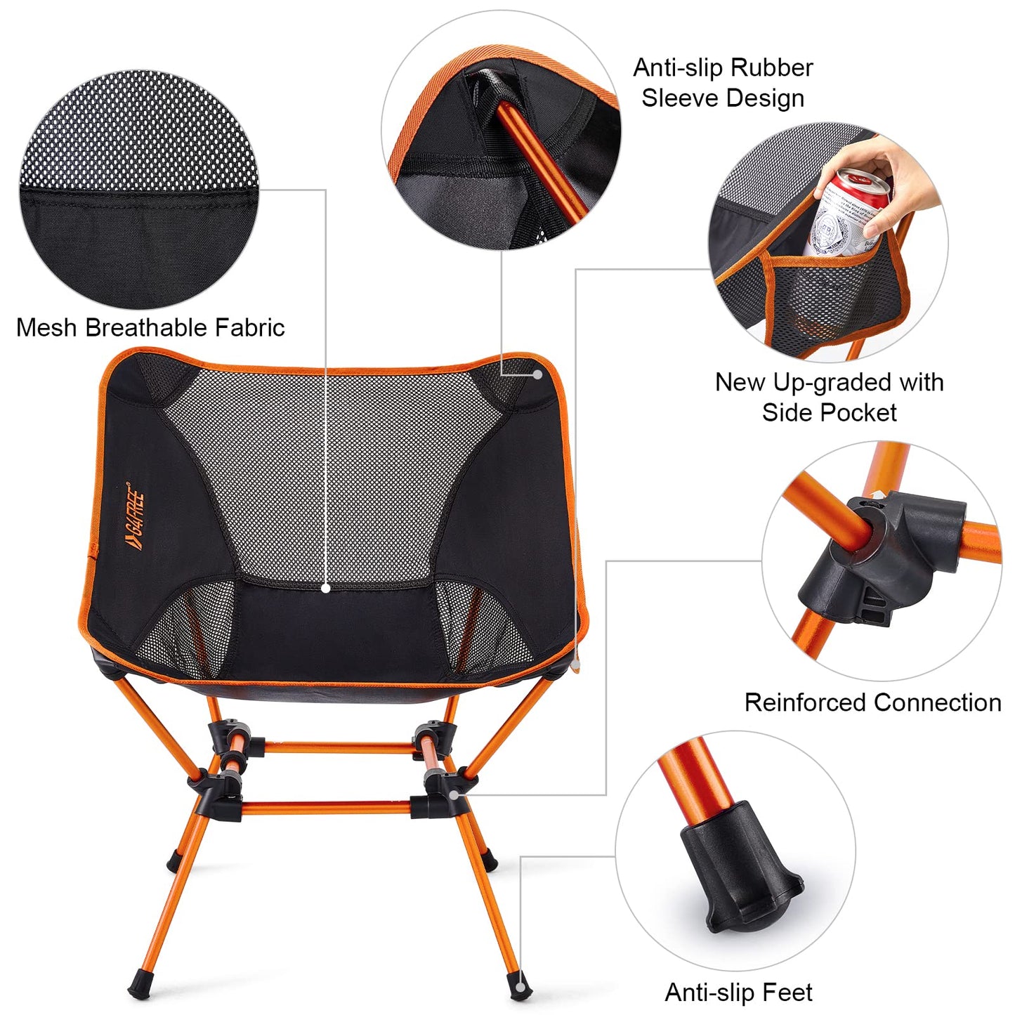 G4Free 2Pcs Folding Camping Chairs with Side Pockets Packable