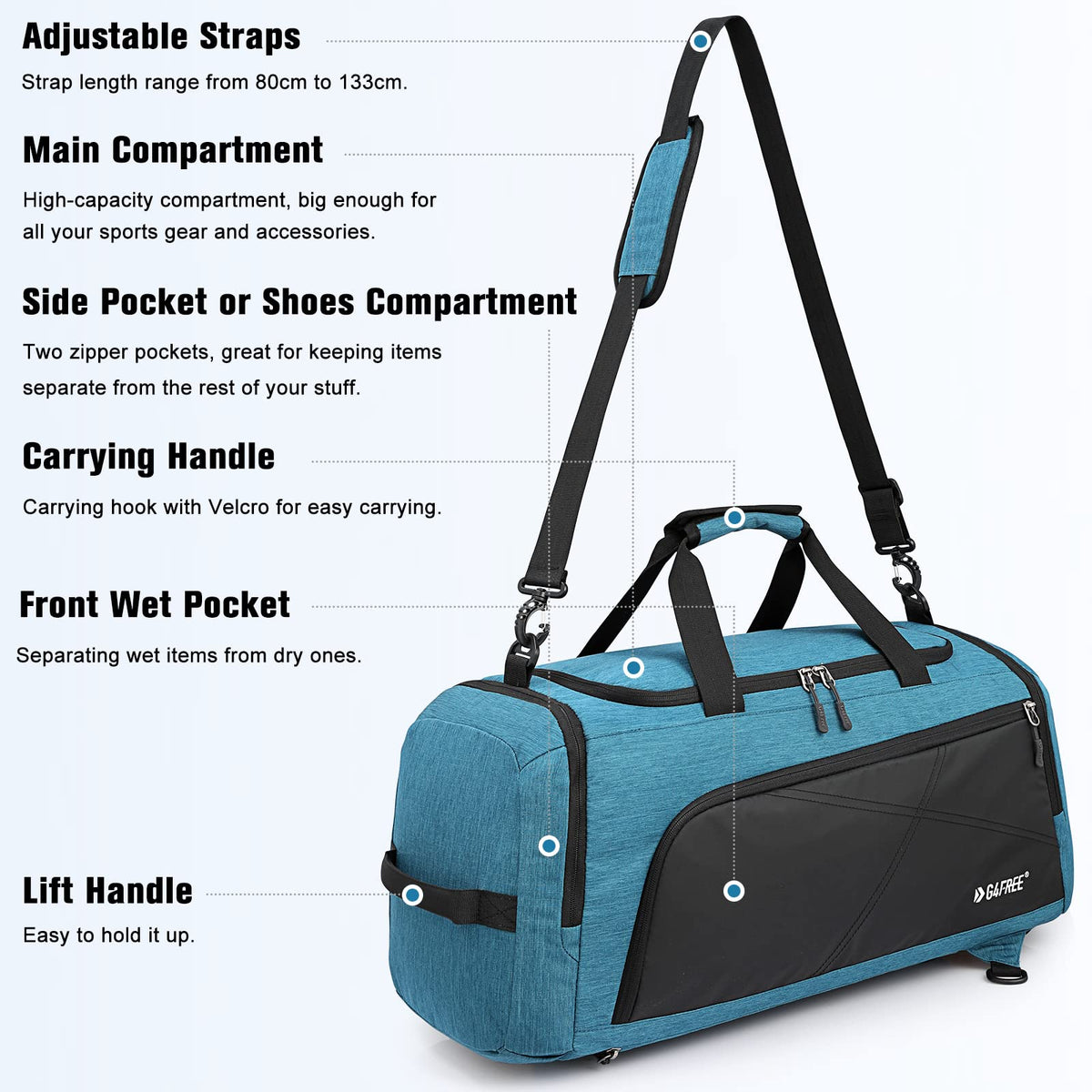 G4Free Activewear - G4Free 45L 3-Way Duffle Backpack with Wet Pocket & Shoes Compartment -TN22B071A-TN23B181A-TN22B071B-TN23B181B-TN22B071C