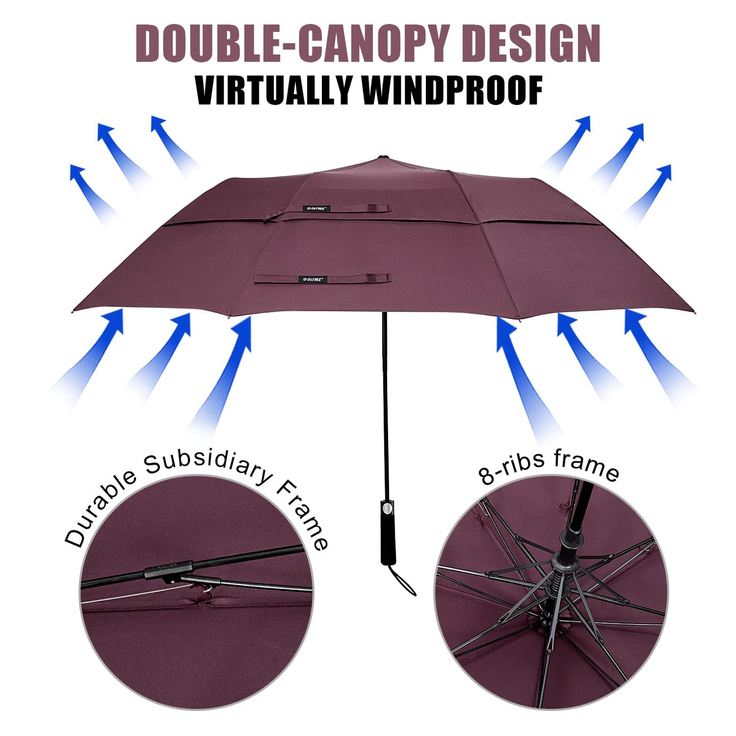 G4Free 62 Inch Portable Automatic Open Oversize Vented Double Canopy Umbrellas