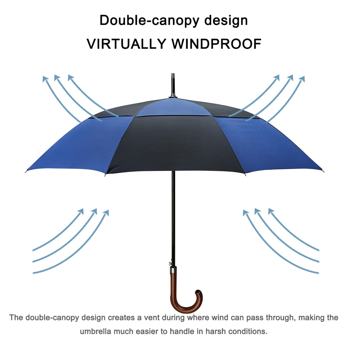 G4Free Activewear - G4Free 52/62inch Wooden J Handle Auto Open  Golf Umbrella -D02V552A-D02V657A-D02V552B-D02V657B-D02V552J