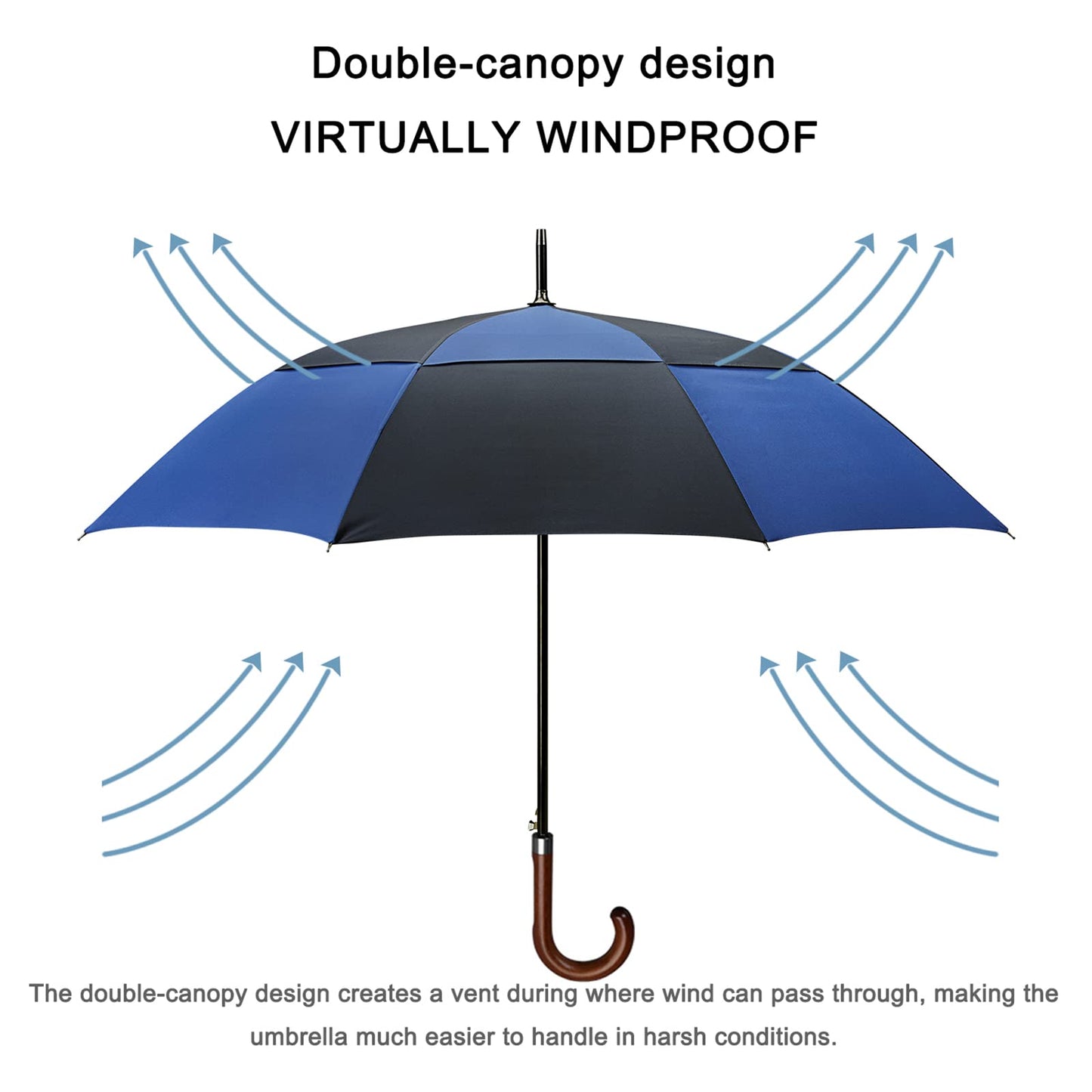G4Free 52/62inch Wooden J Handle Auto Open Golf Umbrella