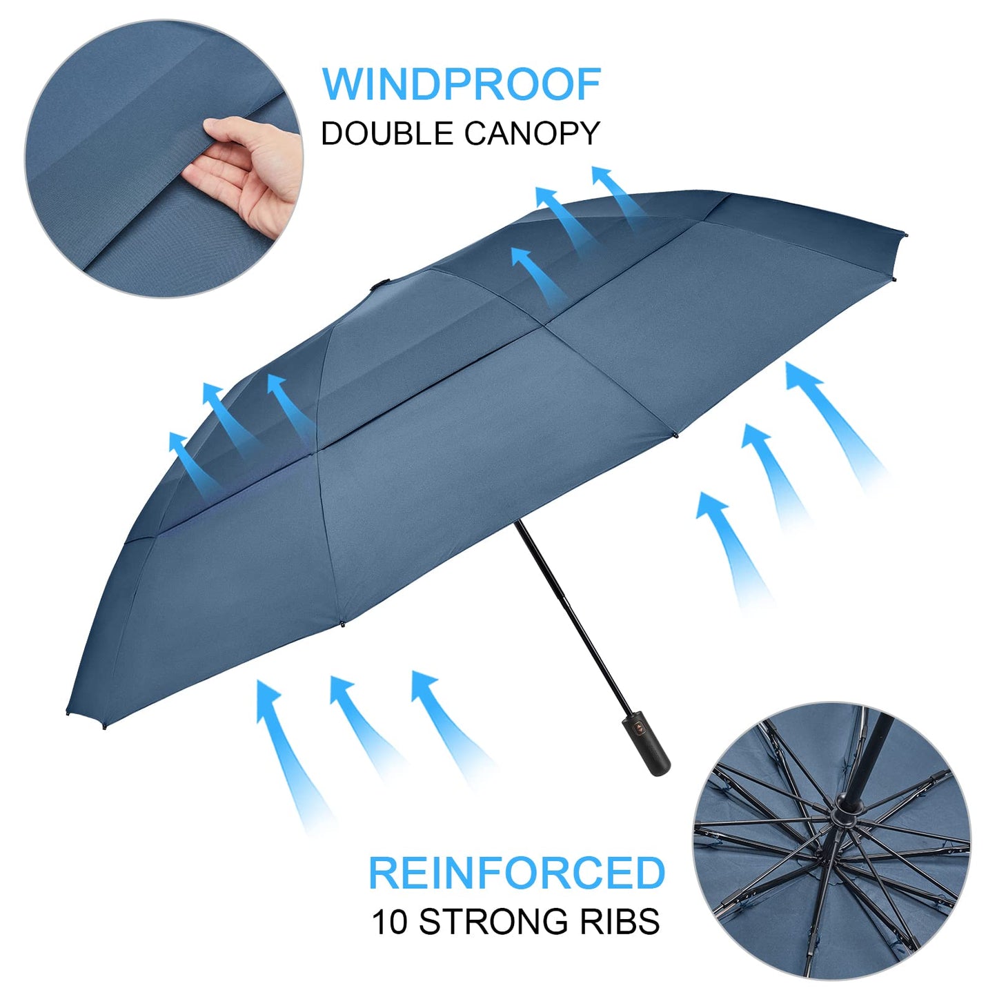 G4Free 62 Inch Large 10 Ribs Compact Reverse Windproof Umbrella