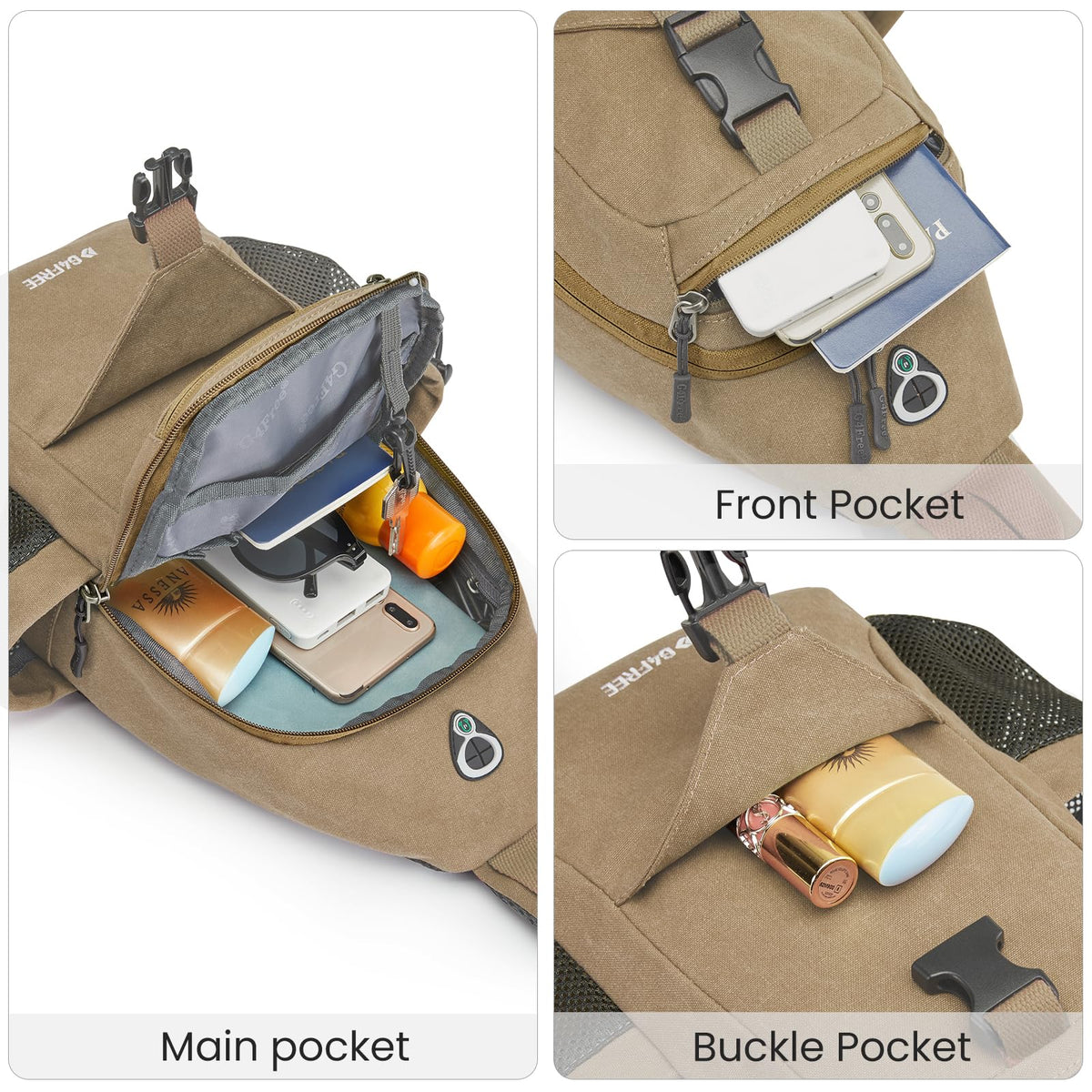G4Free Activewear - G4Free Anti-Theft Canvas Sling Bag with USB Port -TN22B159A-TN22B159F-TN22B159E-TN22B159D-TN22B159C