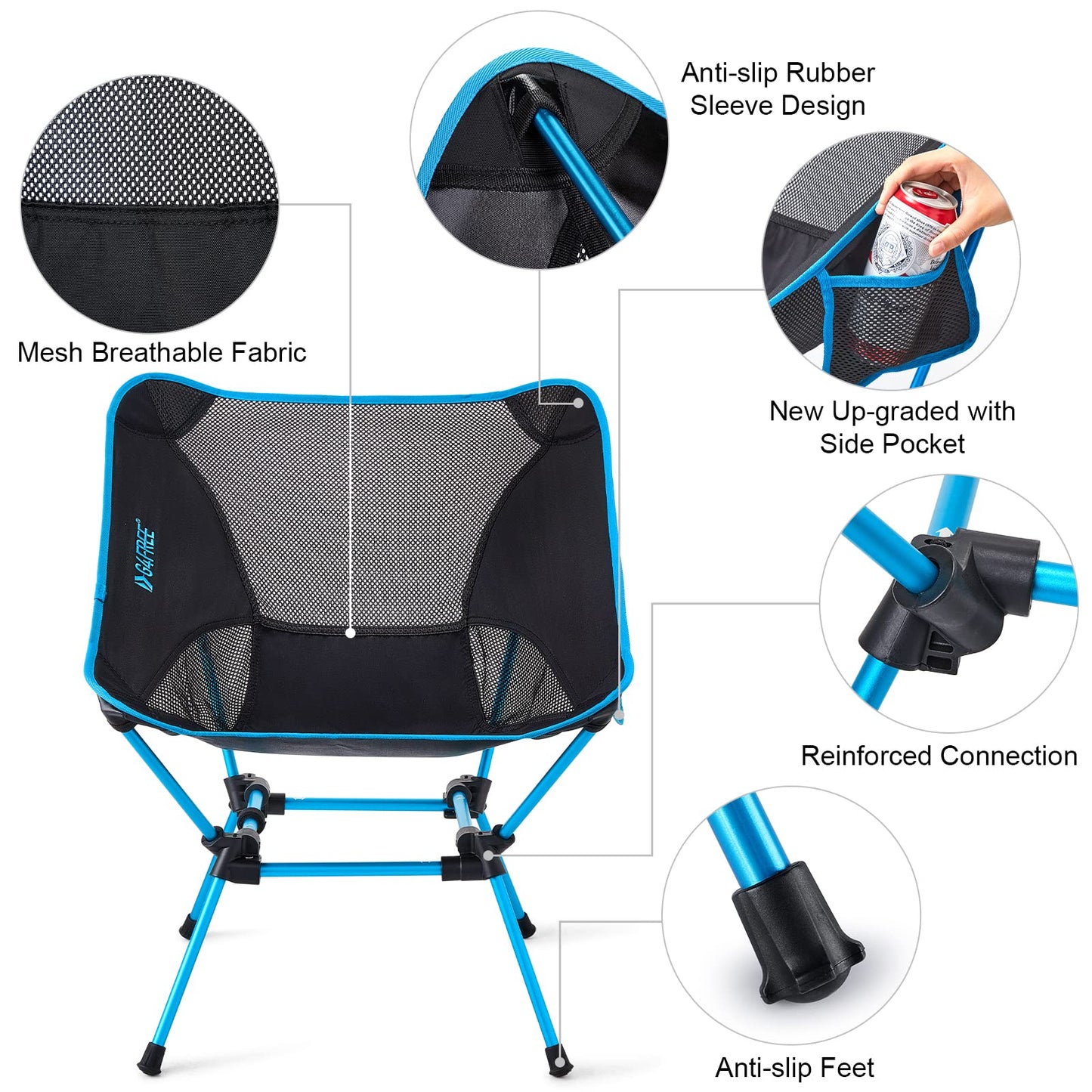 G4Free 2Pcs Folding Camping Chairs with Side Pockets Packable