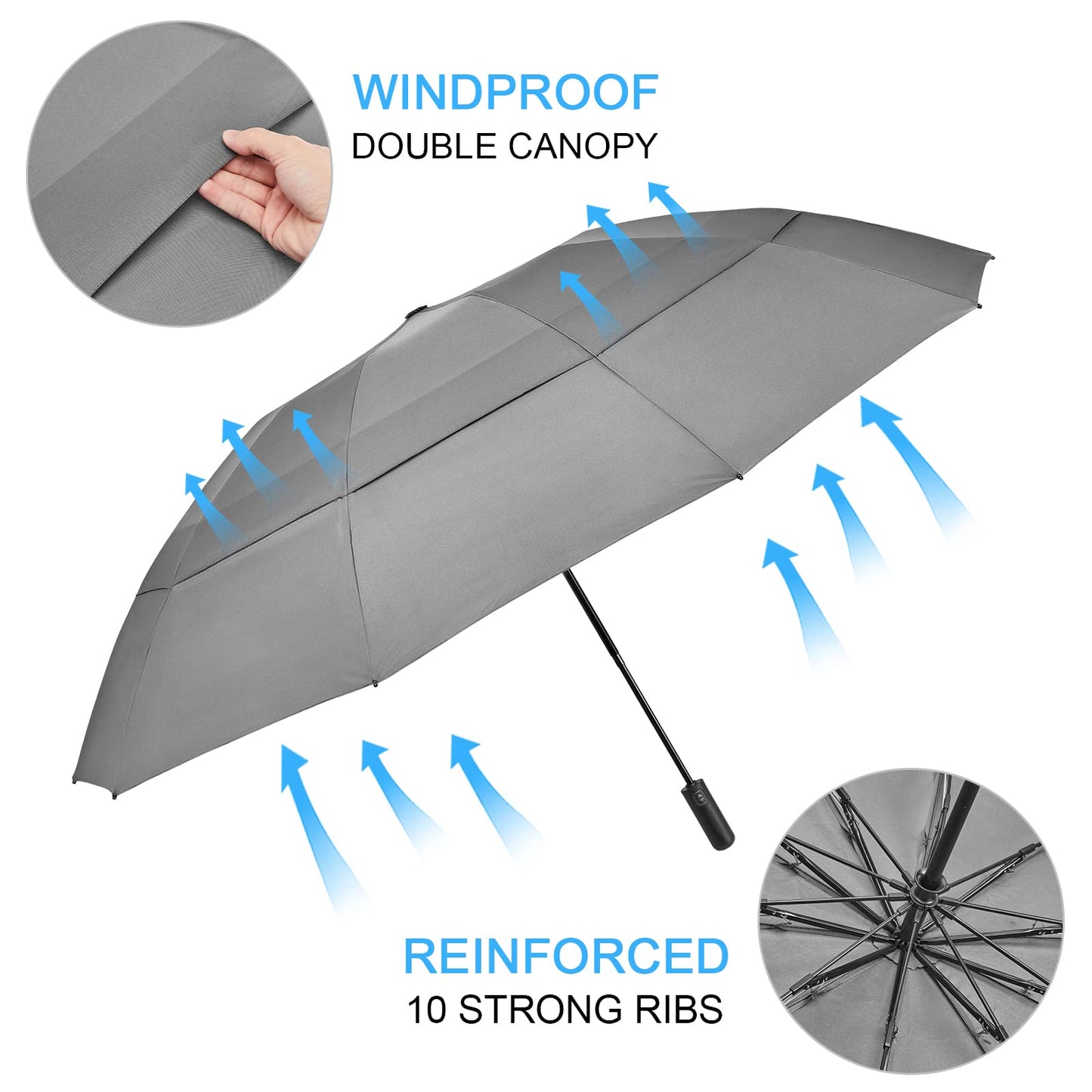 G4Free 46/54/62 Inch Large Compact Golf Umbrella Windproof 10 Ribs