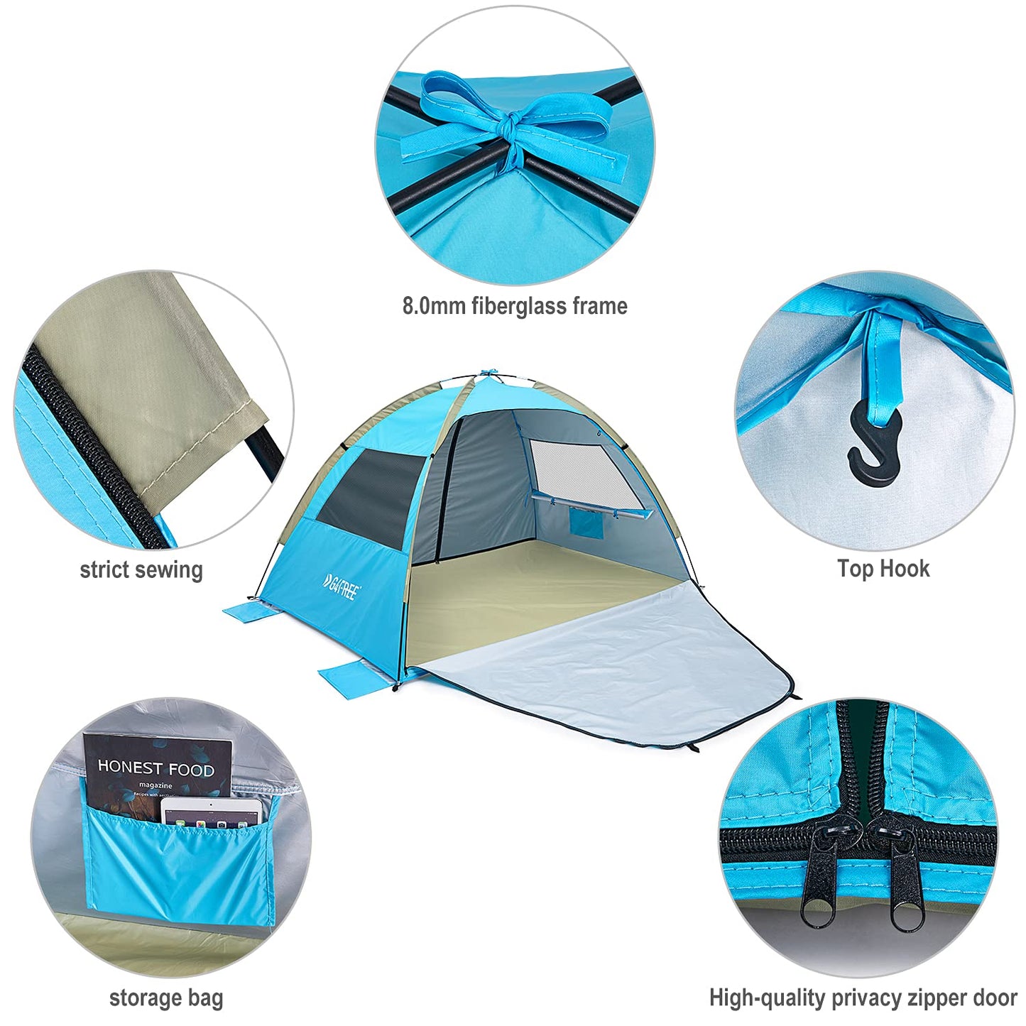 G4Free Large Pop up Beach Tent for 3-4 Person