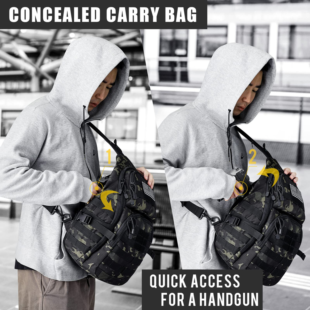 G4Free Activewear - G4Free Tactical EDC Sling Backpack, Military Rover Shoulder Sling Bag Pack with Pistol Holster for Concealed Carry -D02V760A-D02V760D-D02V760C