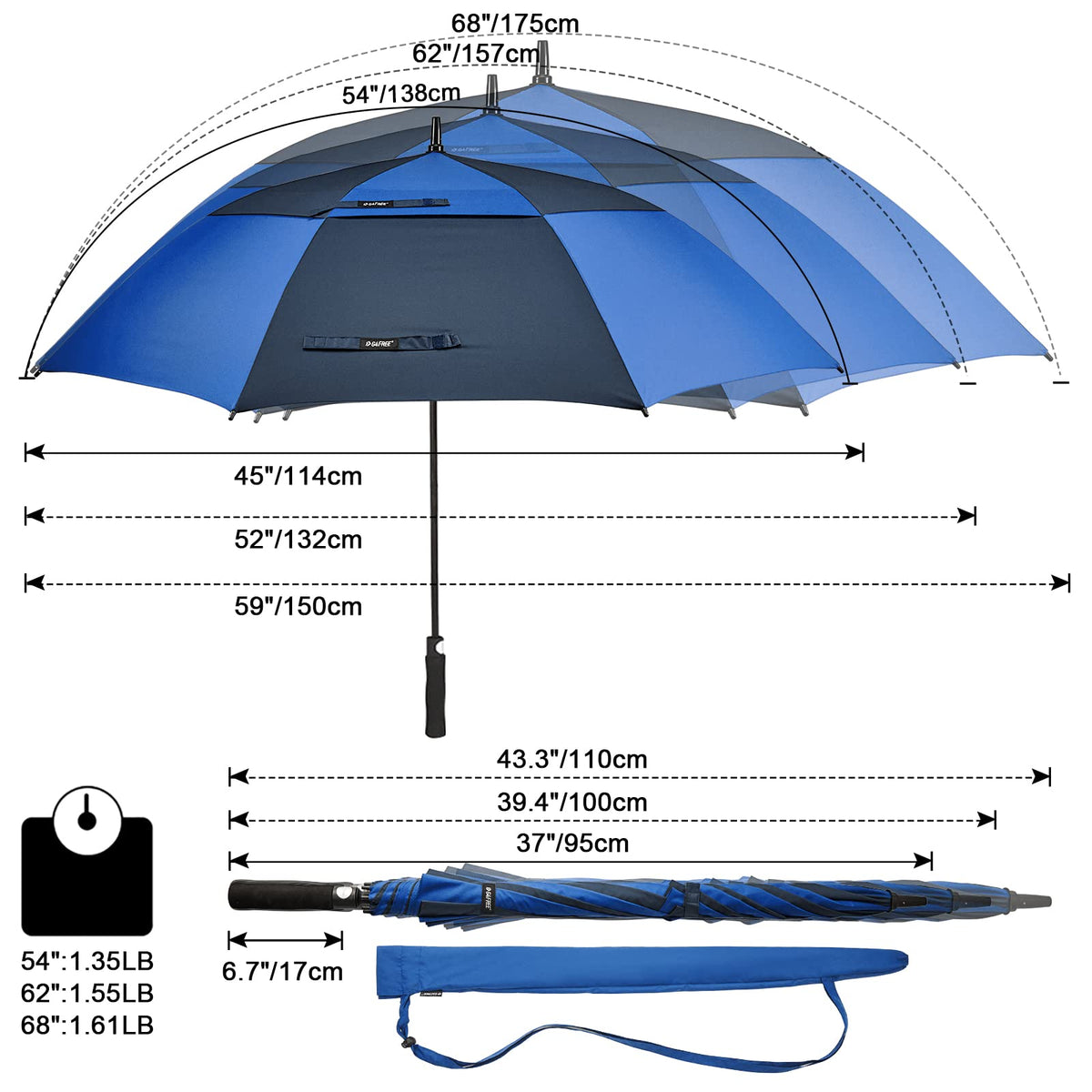 G4Free G4Free Automatic Open Golf Umbrella Double Canopy Vented Stick Umbrellas