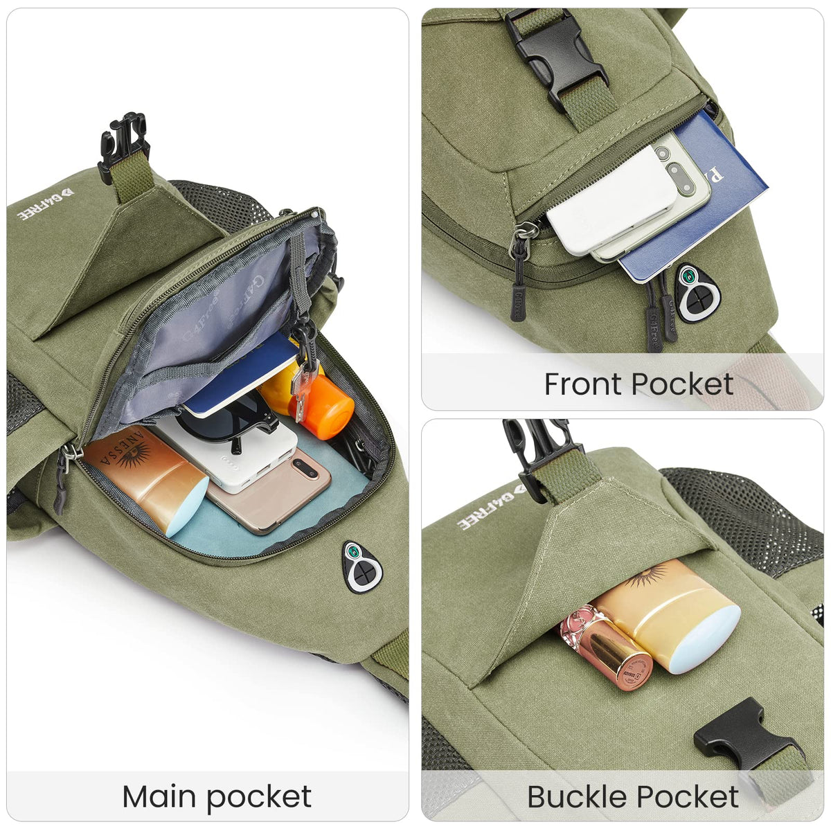 G4Free Activewear - G4Free Anti-Theft Canvas Sling Bag with USB Port -TN22B159A-TN22B159F-TN22B159E-TN22B159D-TN22B159C