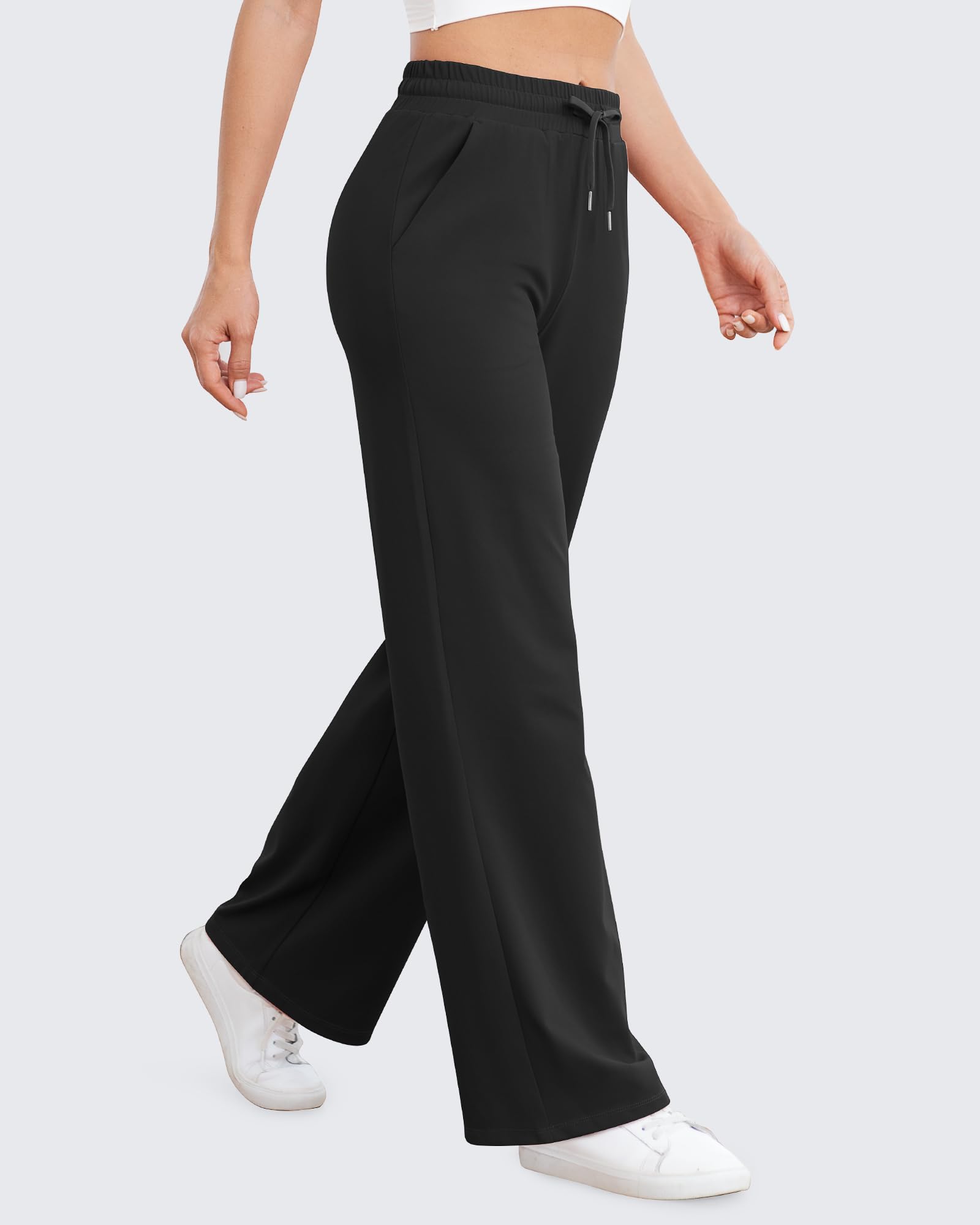 G4Free Activewear Wide Leg Mid-Waist Drawstring Casual Pants #