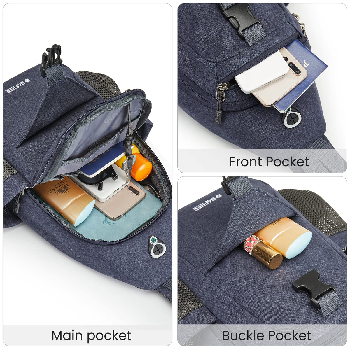 G4Free Activewear - G4Free Anti-Theft Canvas Sling Bag with USB Port -TN22B159A-TN22B159F-TN22B159E-TN22B159D-TN22B159C