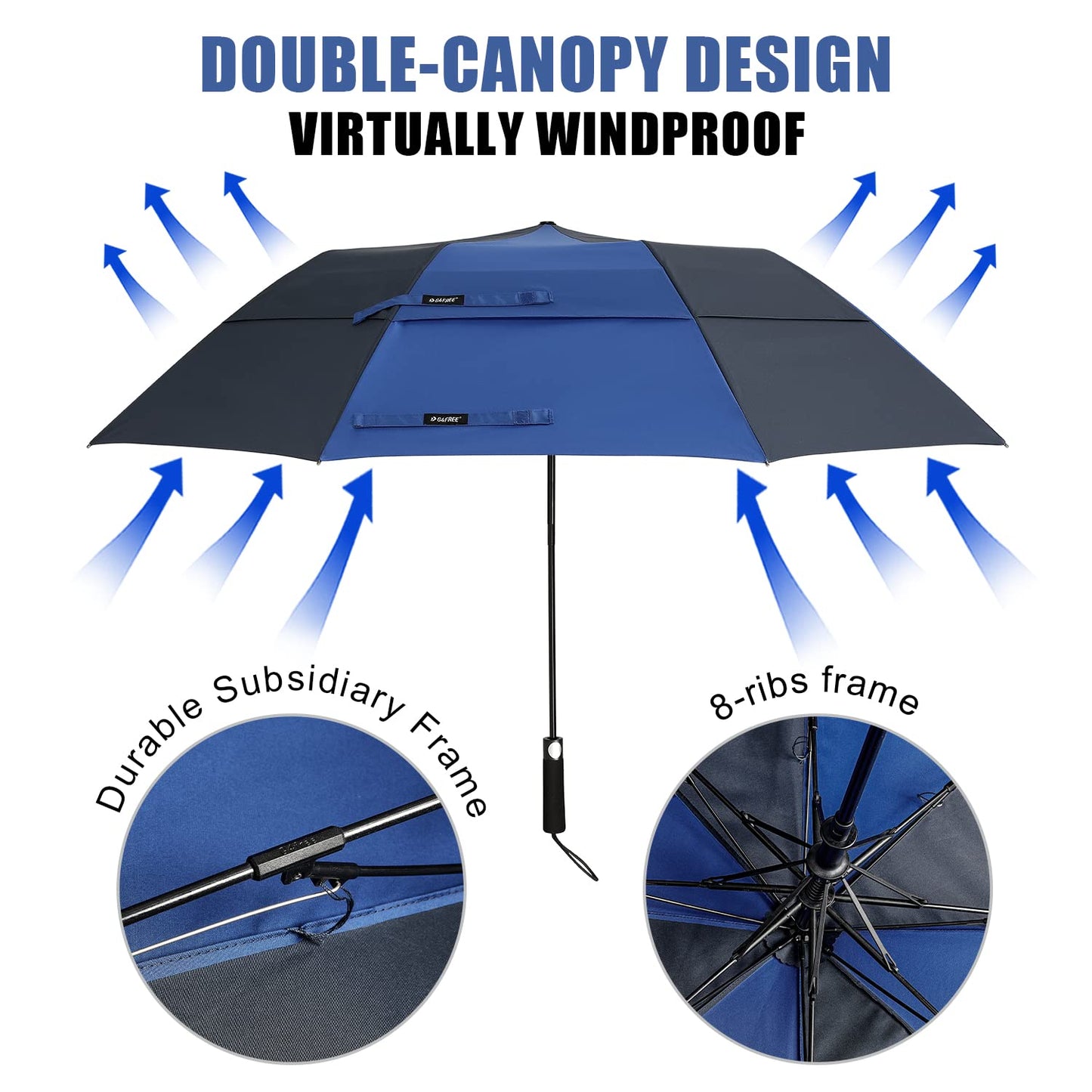 G4Free 62 Inch Portable Automatic Open Oversize Vented Double Canopy Umbrellas