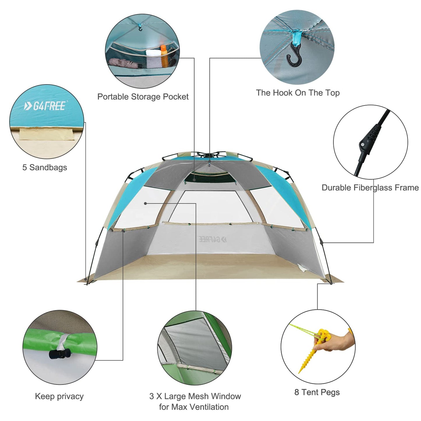 G4Free 3-4 Persons Set up Beach Tent