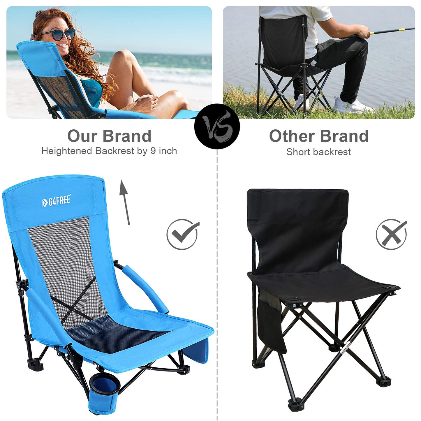 G4Free Low Sling Folding Portable Beach Chair