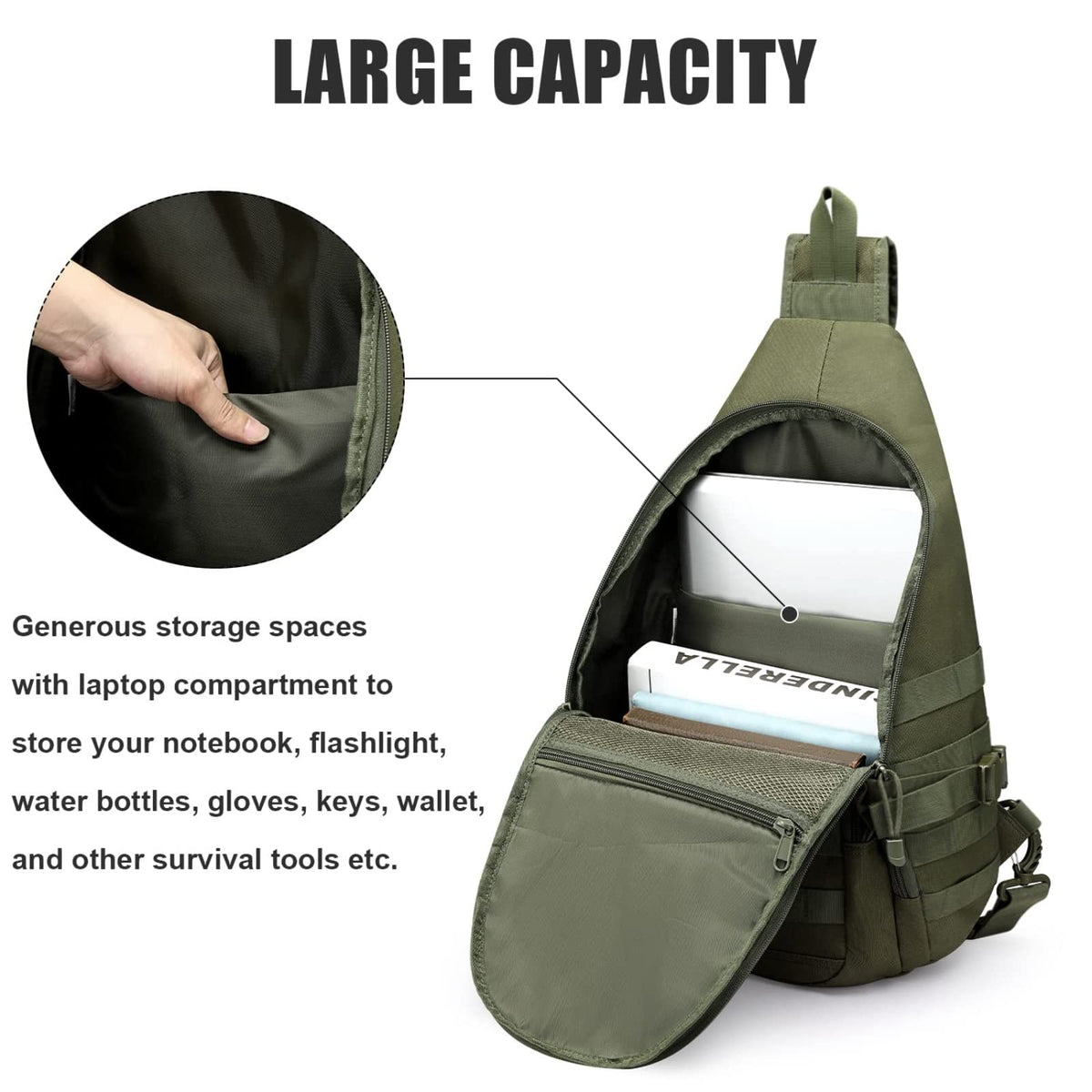 G4Free Activewear - G4Free Tactical EDC Sling Backpack, Military Rover Shoulder Sling Bag Pack with Pistol Holster for Concealed Carry -D02V760A-D02V760D-D02V760C