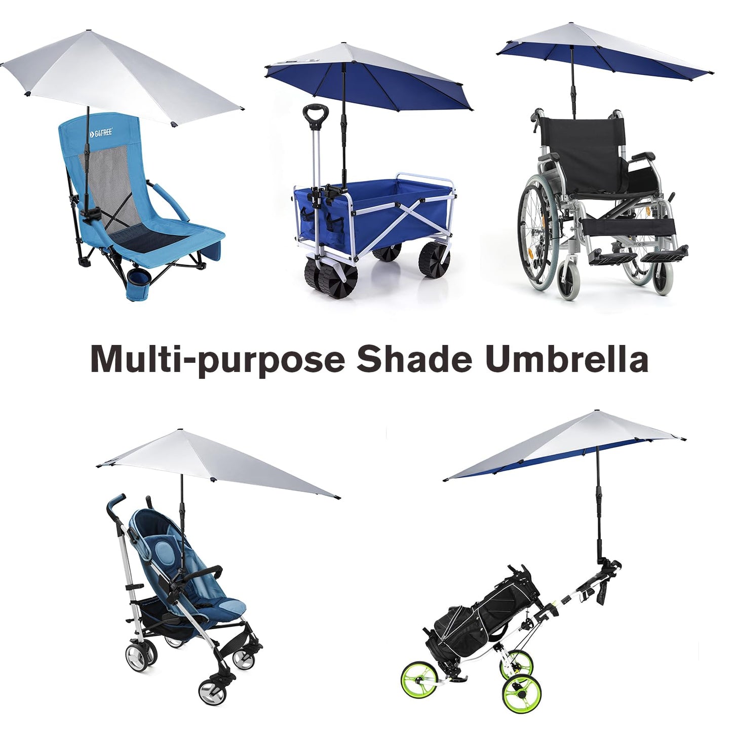 G4Free UPF 50+ Adjustable Chair Umbrella XL with Universal Clamp