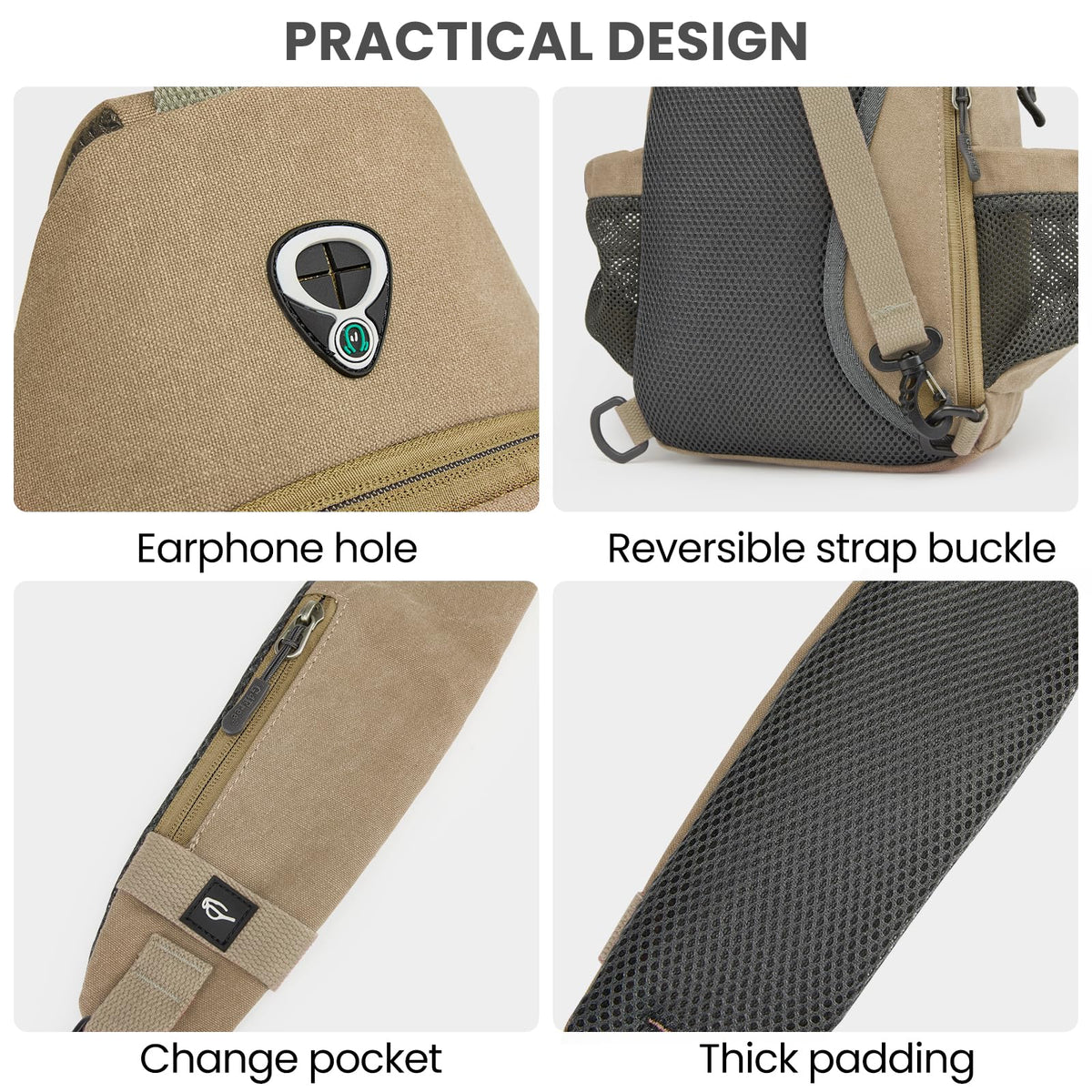 G4Free G4Free Canvas Sling Bag Crossbody Backpack with USB Charging Port & RFID Blocking