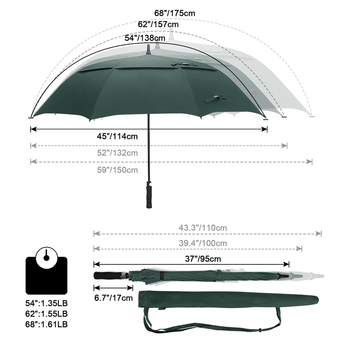 G4Free G4Free Automatic Open Golf Umbrella Double Canopy Vented Stick Umbrellas