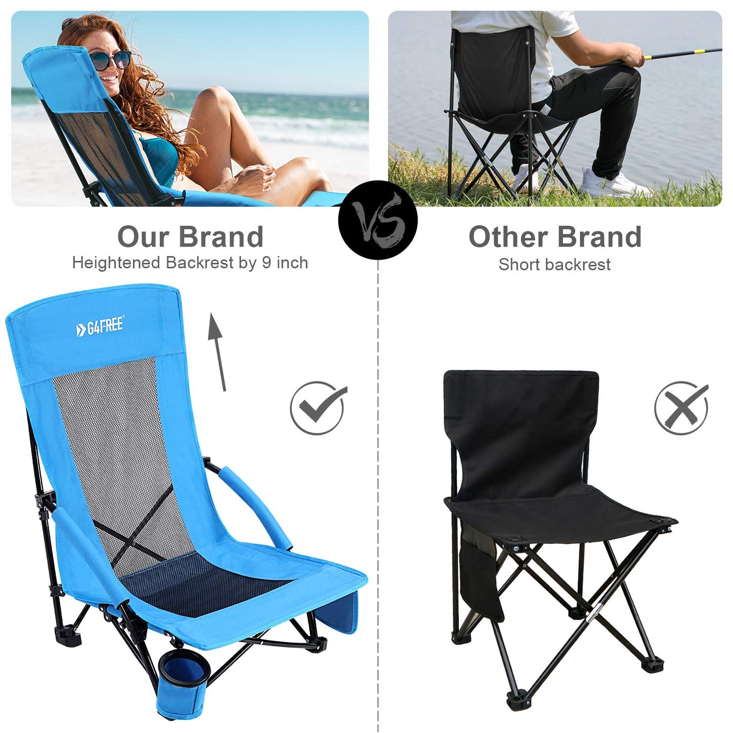 G4Free Low Sling Folding Portable Beach Chair