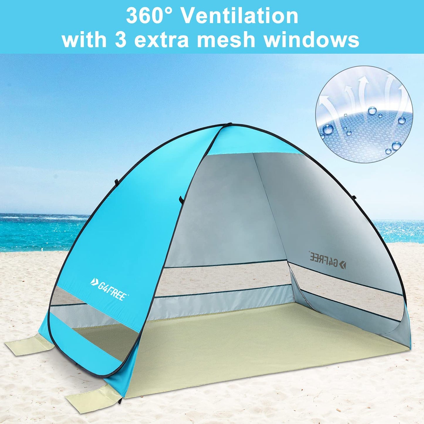 G4Free Large Pop up Beach Tent for 3-4 Person