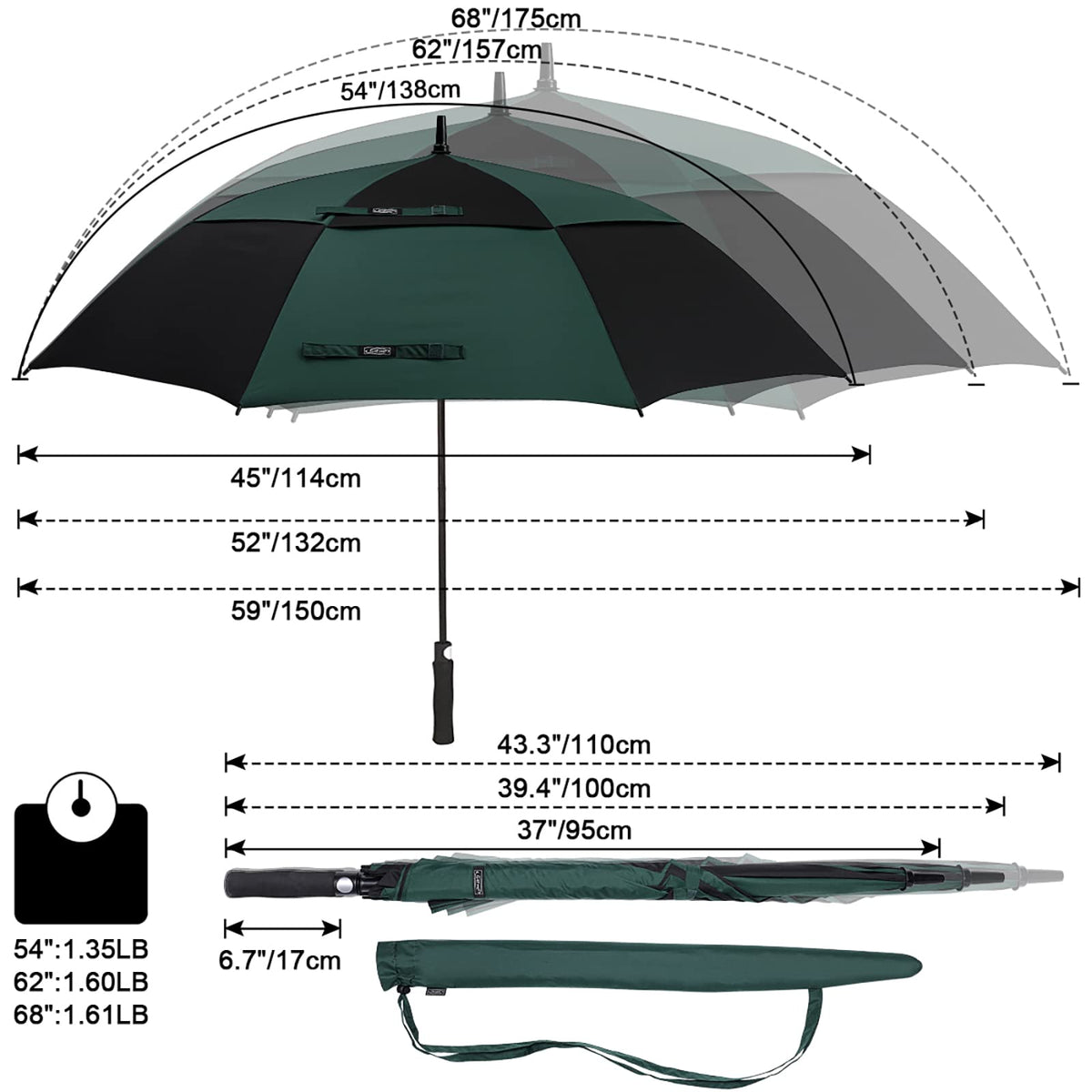 G4Free G4Free Automatic Open Golf Umbrella Double Canopy Vented Stick Umbrellas