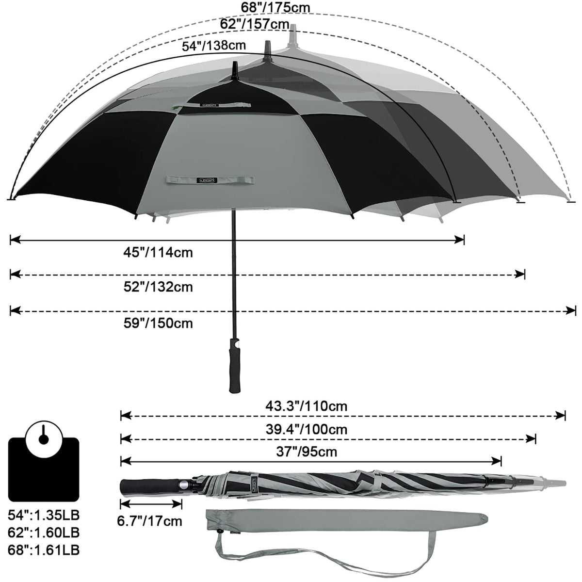 G4Free G4Free Automatic Open Golf Umbrella Double Canopy Vented Stick Umbrellas