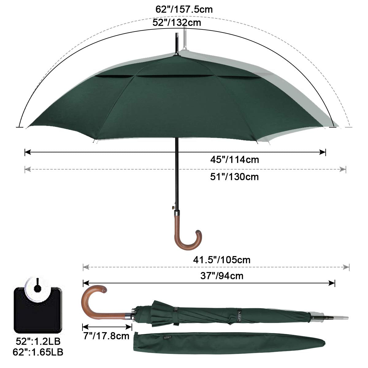 G4Free 52/62inch Wooden J Handle Auto Open Golf Umbrella