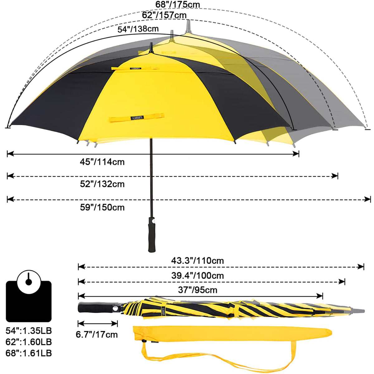 G4Free G4Free Automatic Open Golf Umbrella Double Canopy Vented Stick Umbrellas