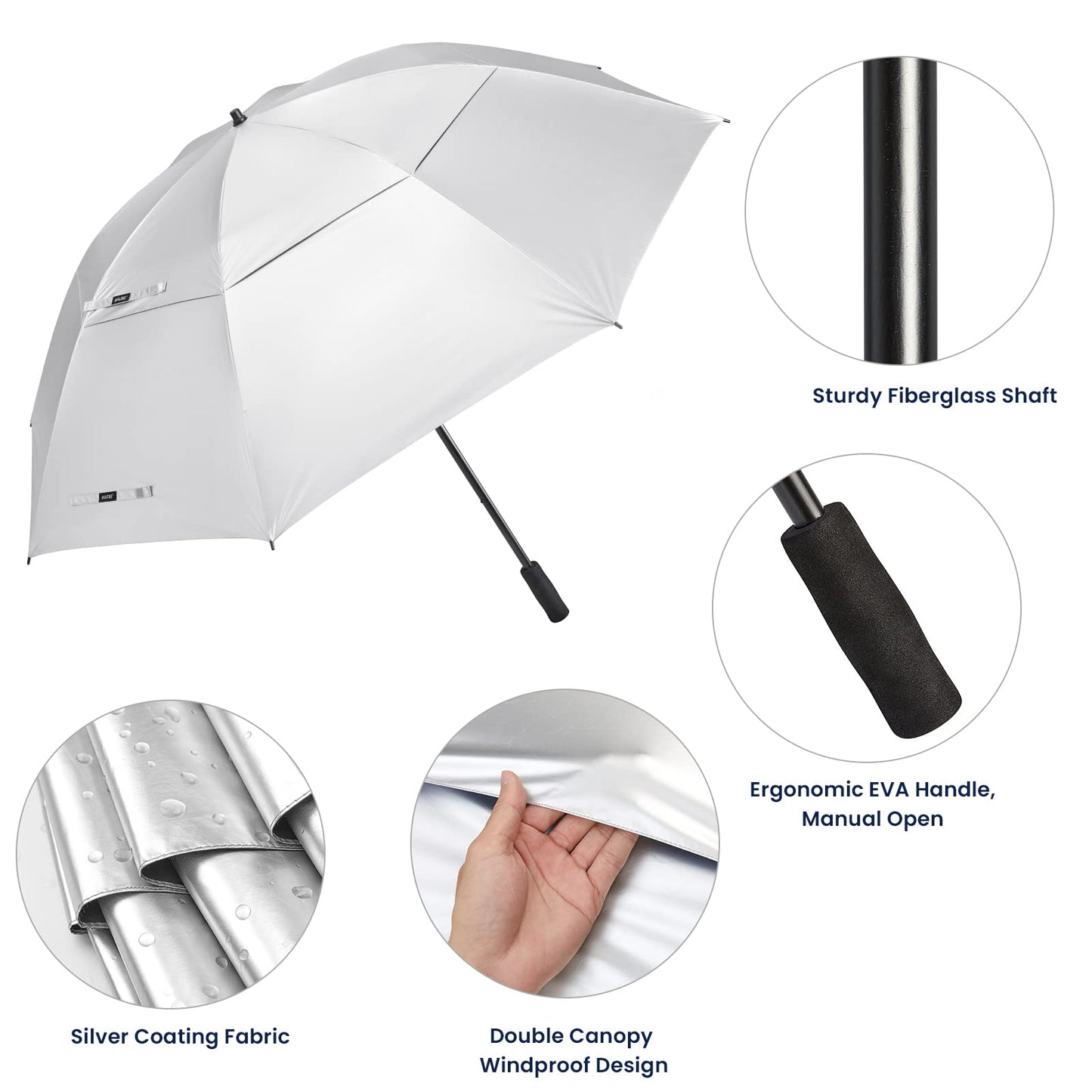 G4Free 80 Inch 6.6 Ft Double Canopy Vented Windproof Stick Family Umbrella