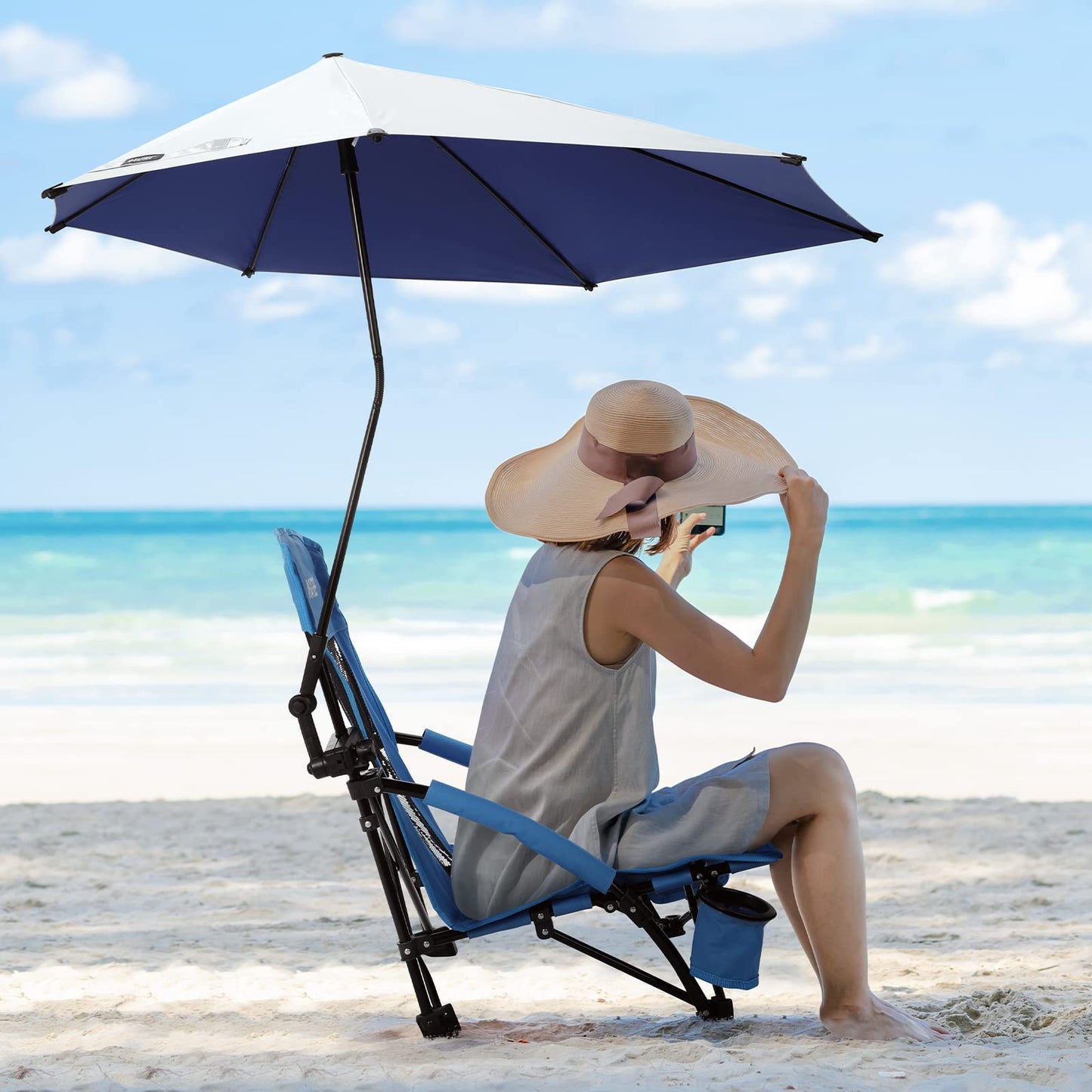 G4Free Beach Chair with UPF 50+ Adjustable Beach Umbrella
