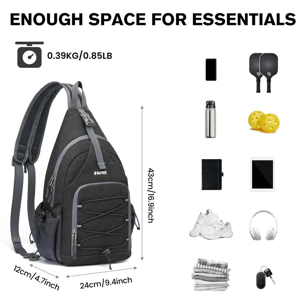 G4Free Activewear - G4Free Pickleball Bag with Adjustable Strap -TN23B320A-TN23B320B-TN23B320C