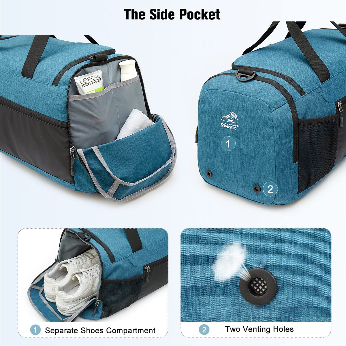G4Free Activewear - G4Free 45L 3-Way Duffle Backpack with Wet Pocket & Shoes Compartment -TN22B071A-TN23B181A-TN22B071B-TN23B181B-TN22B071C