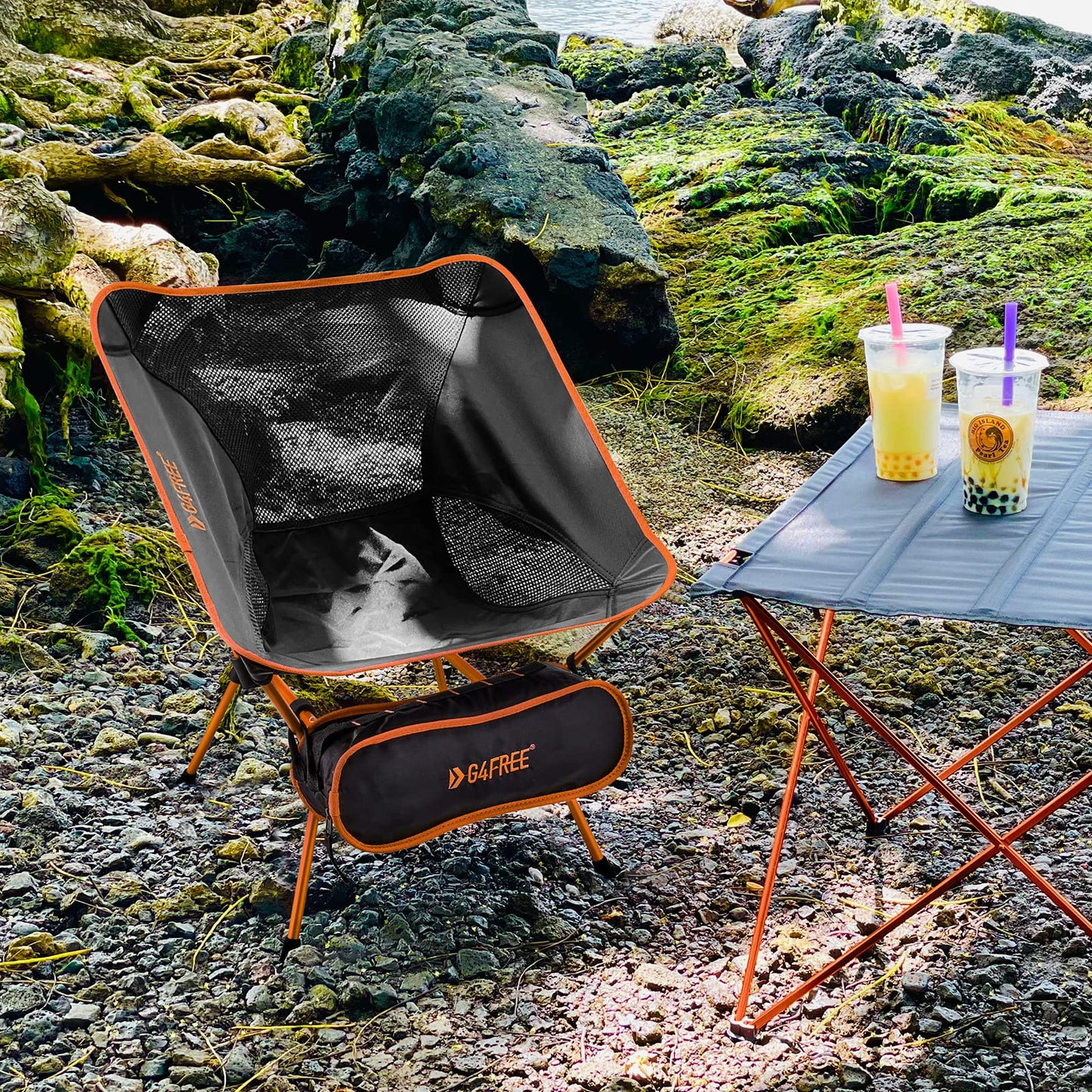 G4Free 2Pcs Folding Camping Chairs with Side Pockets Packable