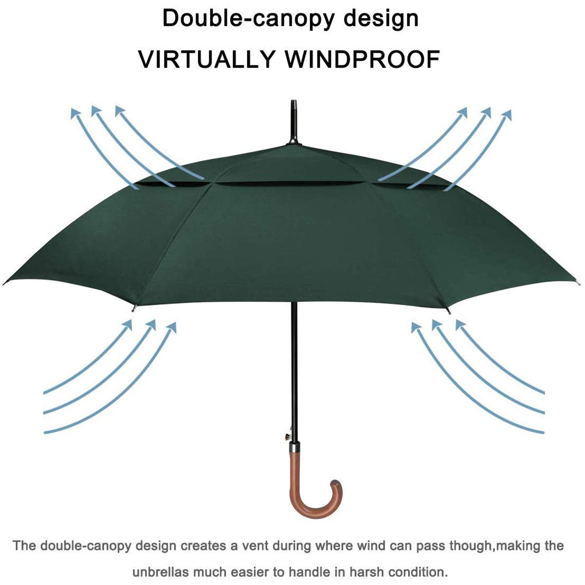 G4Free 52/62inch Wooden J Handle Auto Open Golf Umbrella