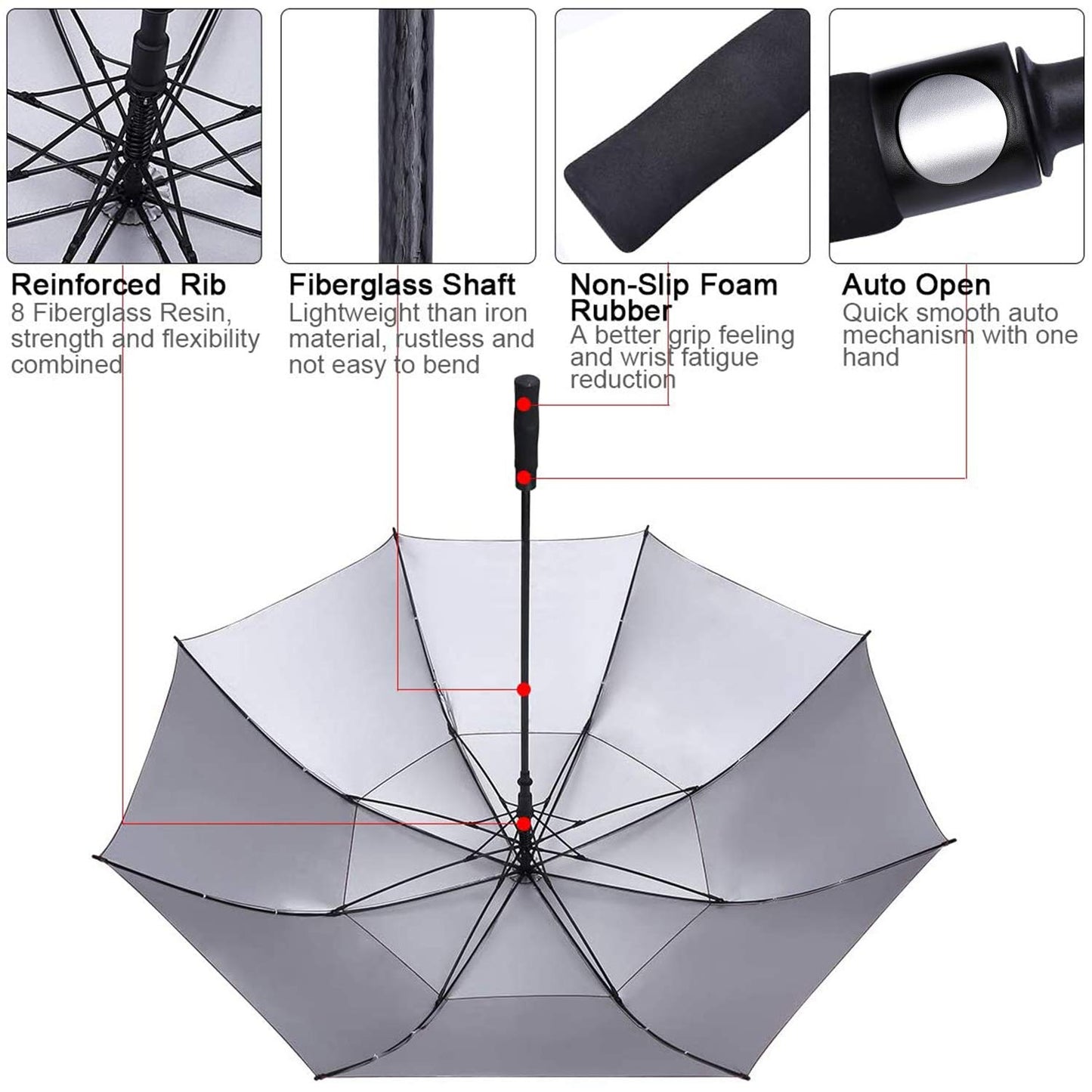 G4Free 54/62/68 Inch UV Protection Automatic Open Double Canopy Vented Sun Rain Umbrella