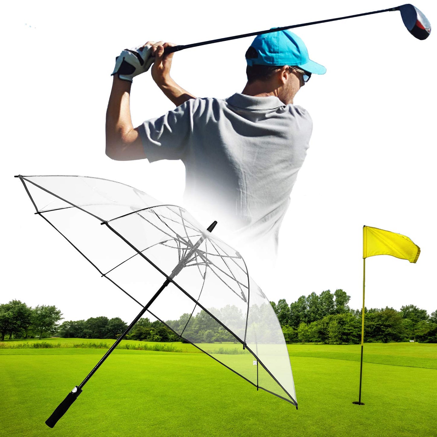 G4Free 62 Inch Clear Golf Umbrella Transparent Auto Open Large Stick Umbrella