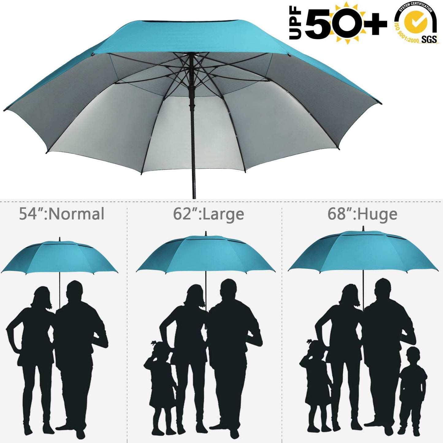 G4Free 54/62/68 Inch UV Protection Automatic Open Double Canopy Vented Sun Rain Umbrella