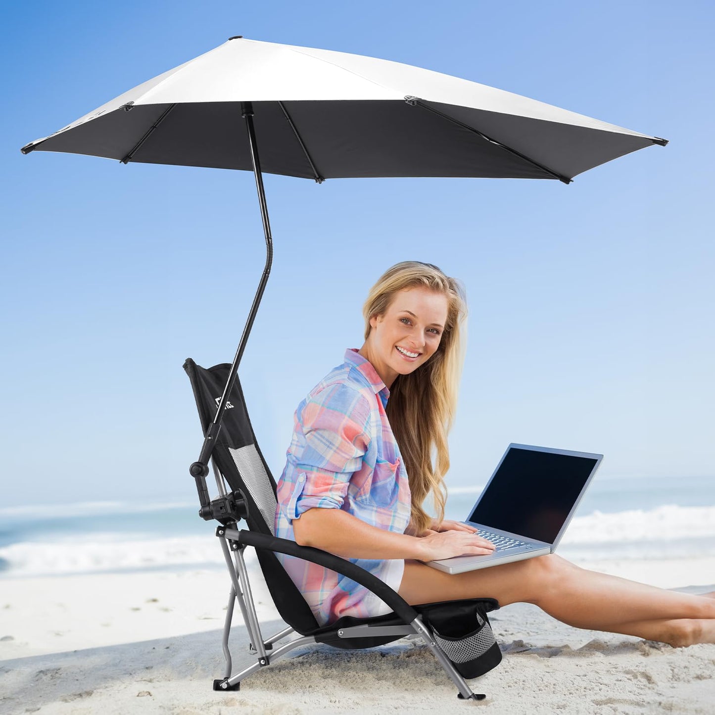 G4Free Beach Chair with UPF 50+ Adjustable Beach Umbrella
