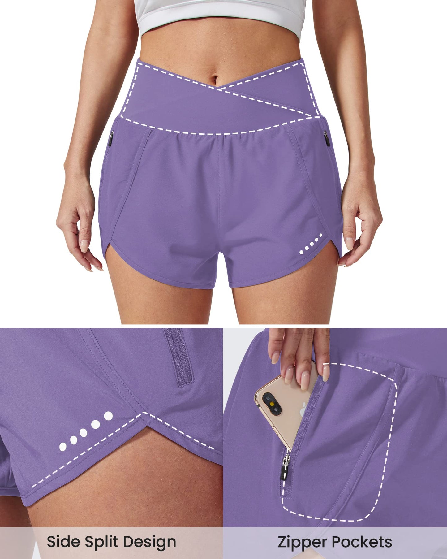 G4Free Womens Running Shorts with Zipper Pockets