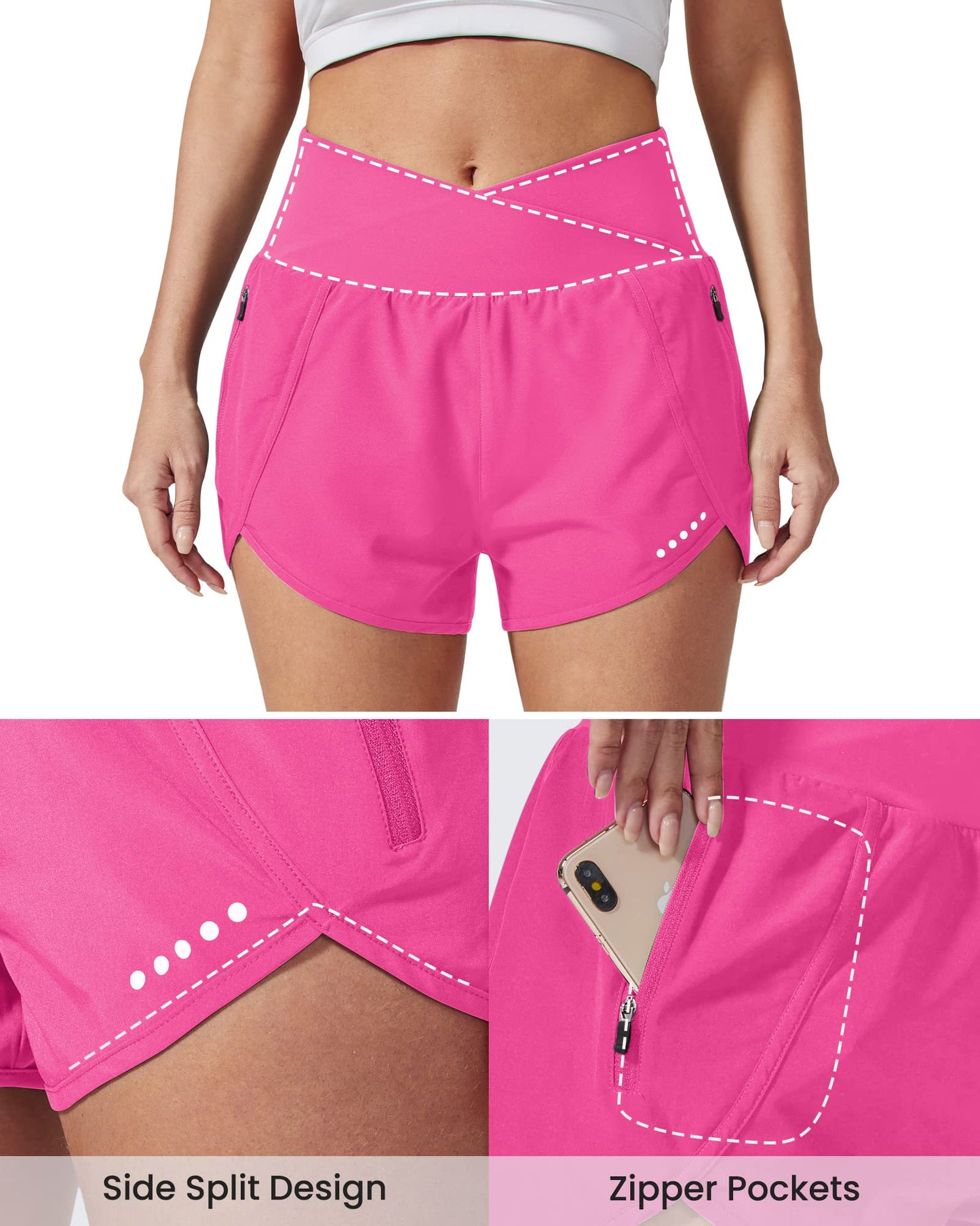 G4Free Womens Running Shorts with Zipper Pockets