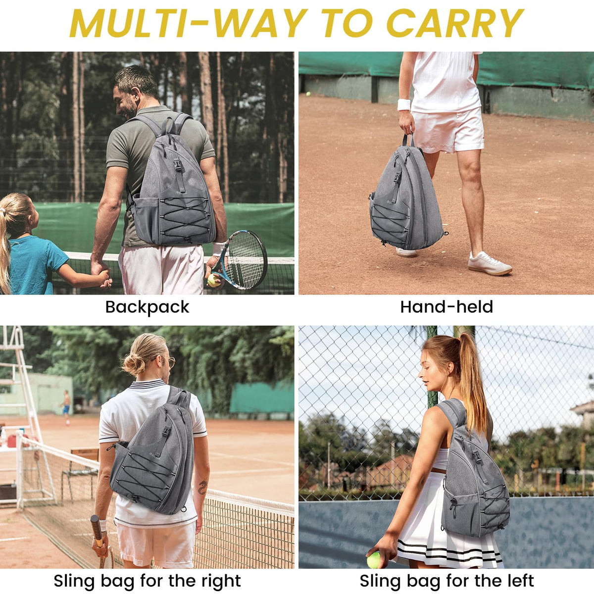 G4Free Activewear - G4Free Pickleball Bag with Waterproof Pocket/Fence Hook -TN23B324A-TN23B324B-TN23B324C-TN23B324D-TN23B324E
