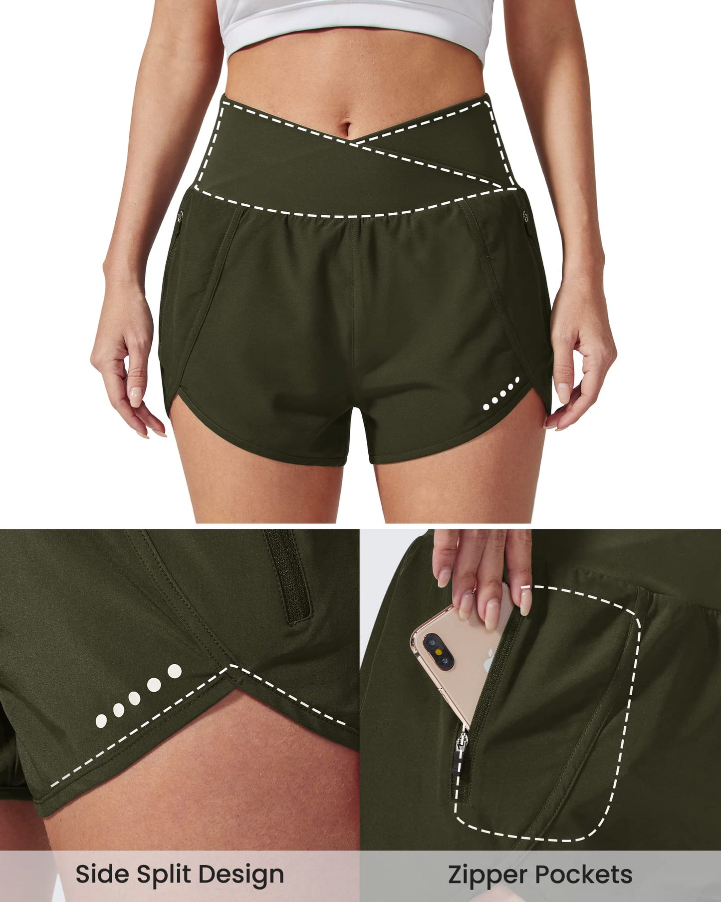 G4Free Womens Running Shorts with Zipper Pockets