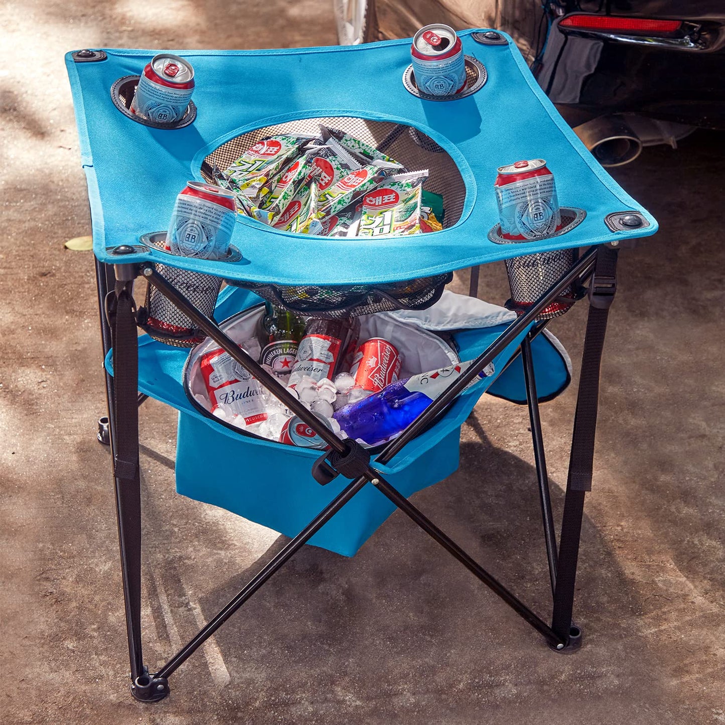 G4Free Canvas Camping Tables Portable Tailgate Table with 4 Drink Holders and Storage Bag