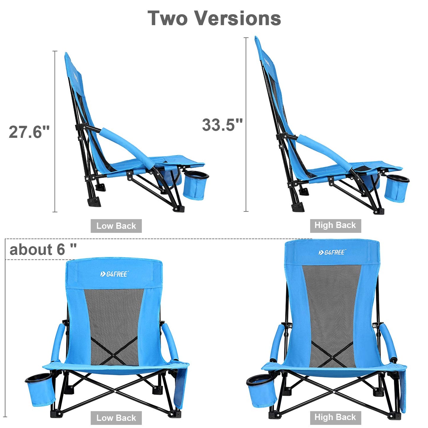 G4Free Low Sling Folding Portable Beach Chair