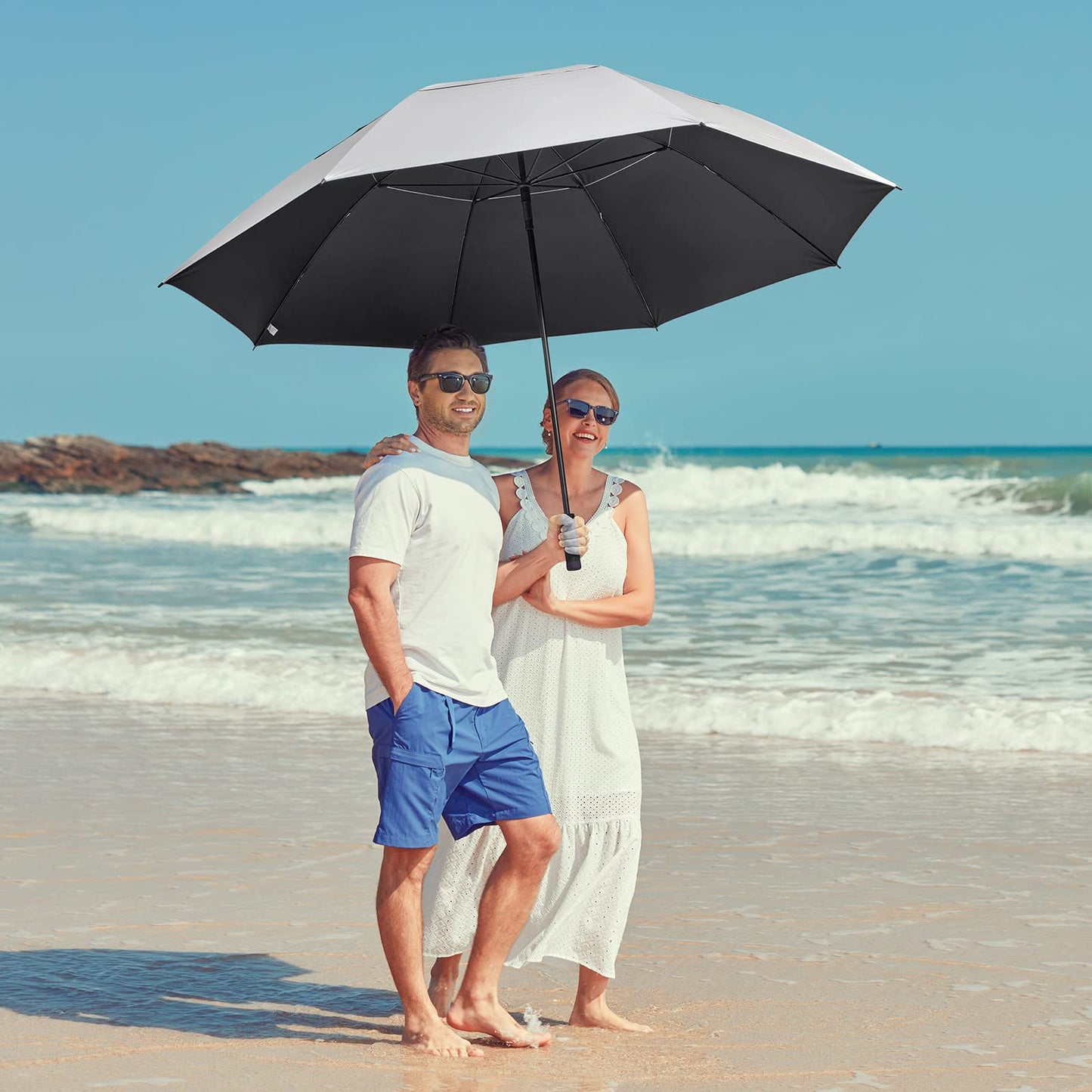 G4Free 80 Inch 6.6 Ft Double Canopy Vented Windproof Stick Family Umbrella