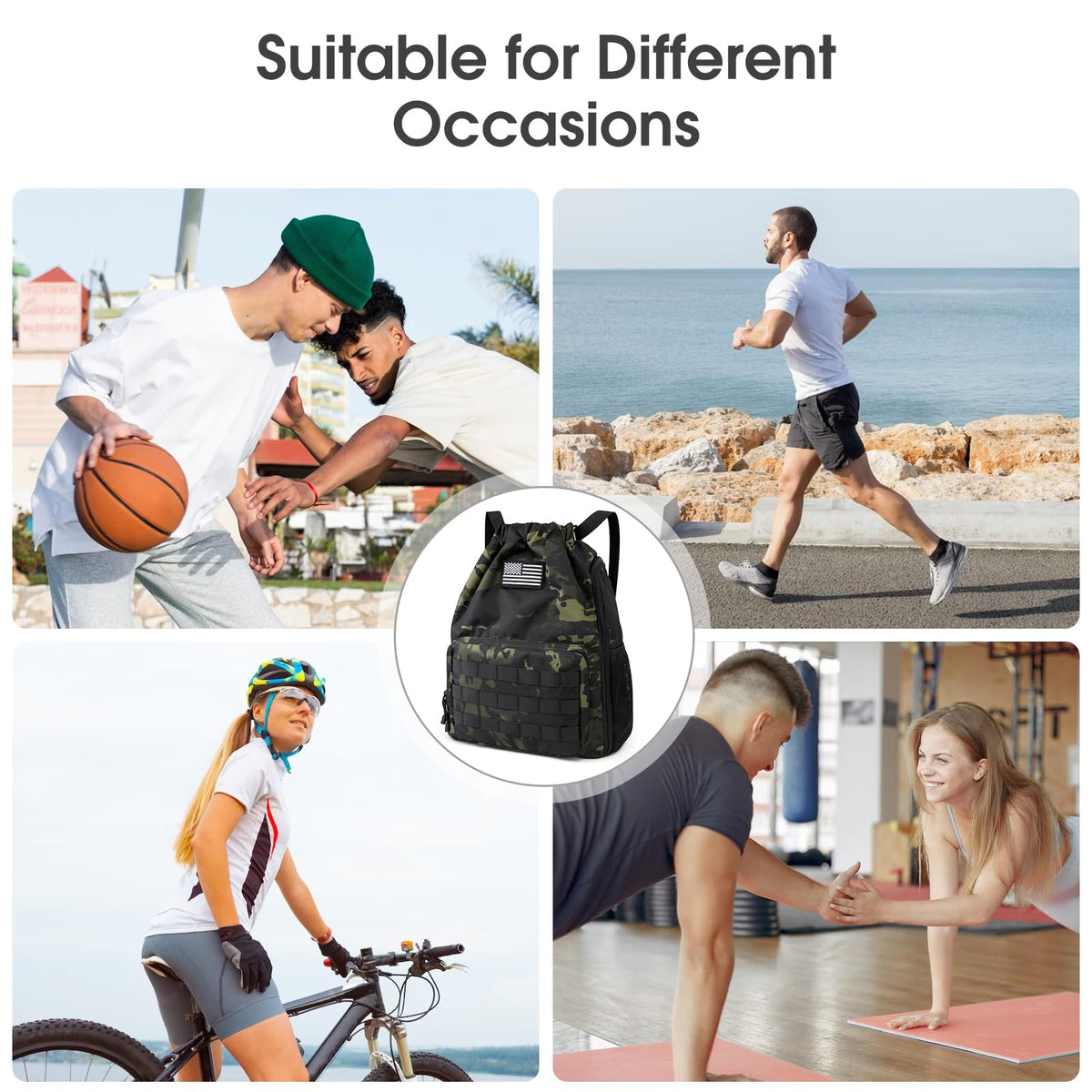 G4Free Activewear - G4Free Drawstring Backpack Sports Gym Bag with Shoes Compartment -TN23B194C-TN23B194B