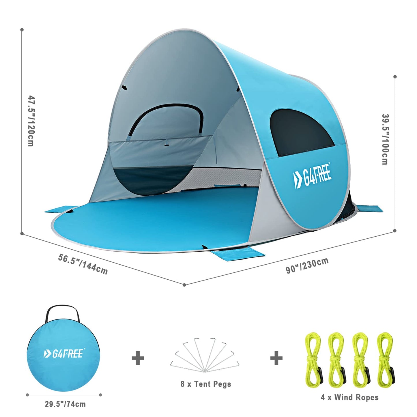 G4Free 3-4 Persons Pop Up Beach Tent