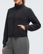 Smoofit Modal Zip Up Mock Neck Pockets Sweatshirts