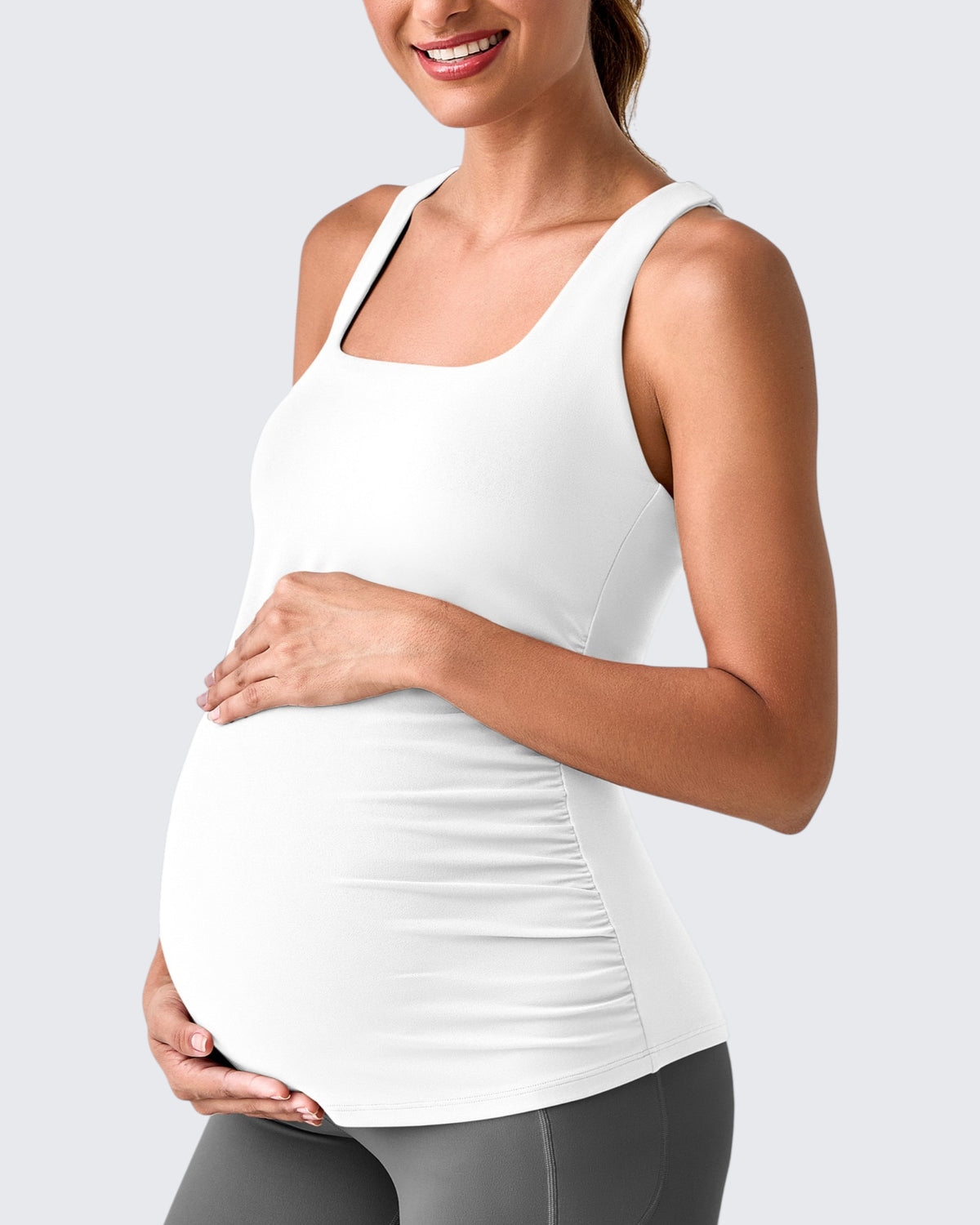G4Free Activewear - Square Neck Ruched Pregnancy Workout Tanks -GF25LY415IA-S-GF25LY415IB-M-GF25LY415IC-L-GF25LY415ID-XL-GF25LY415IF-XS