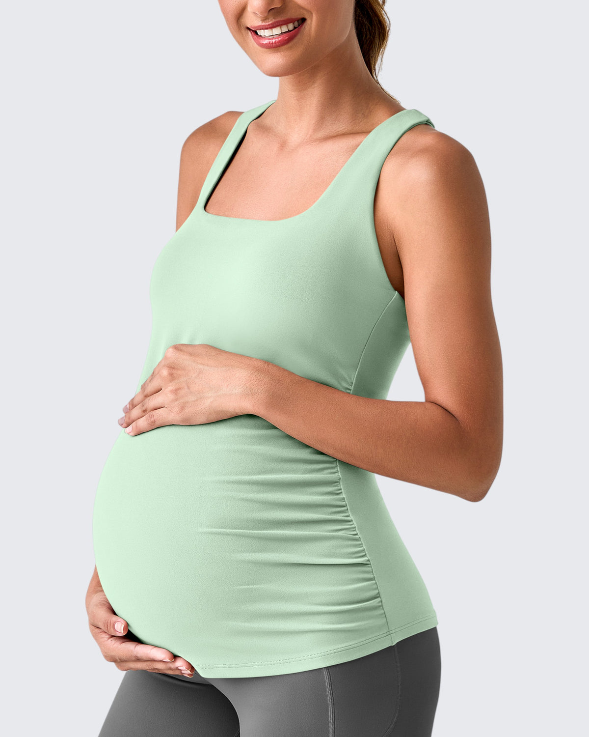 G4Free Activewear - Square Neck Ruched Pregnancy Workout Tanks -GF25LY415IA-S-GF25LY415IB-M-GF25LY415IC-L-GF25LY415ID-XL-GF25LY415IF-XS